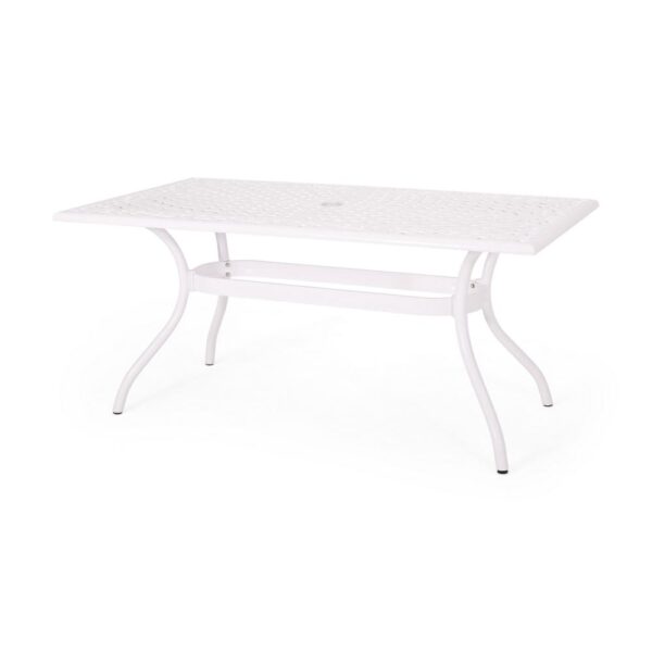 Toni Table, 67 Inch Rectangular Lattice Top, Saber Legs, White Aluminium