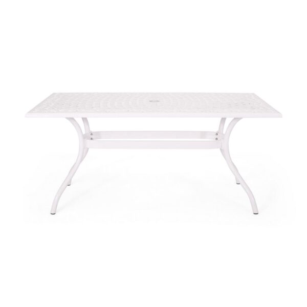 Toni Table, 67 Inch Rectangular Lattice Top, Saber Legs, White Aluminium