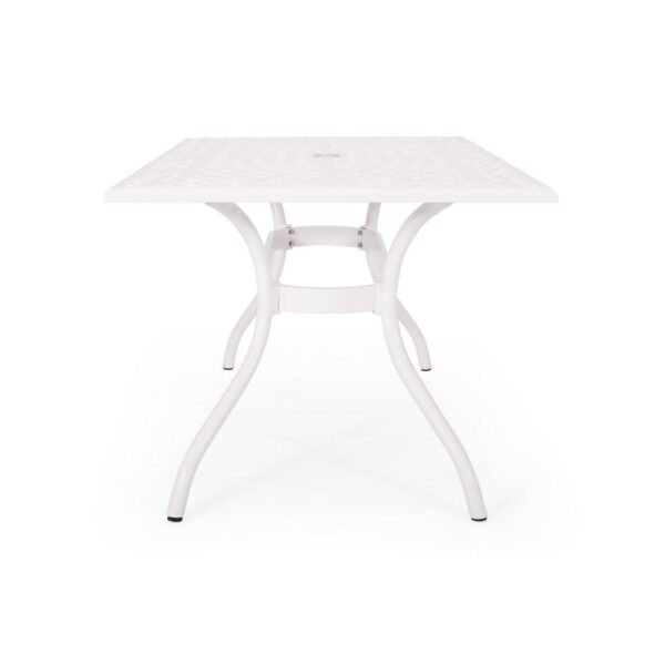 Toni Table, 67 Inch Rectangular Lattice Top, Saber Legs, White Aluminium