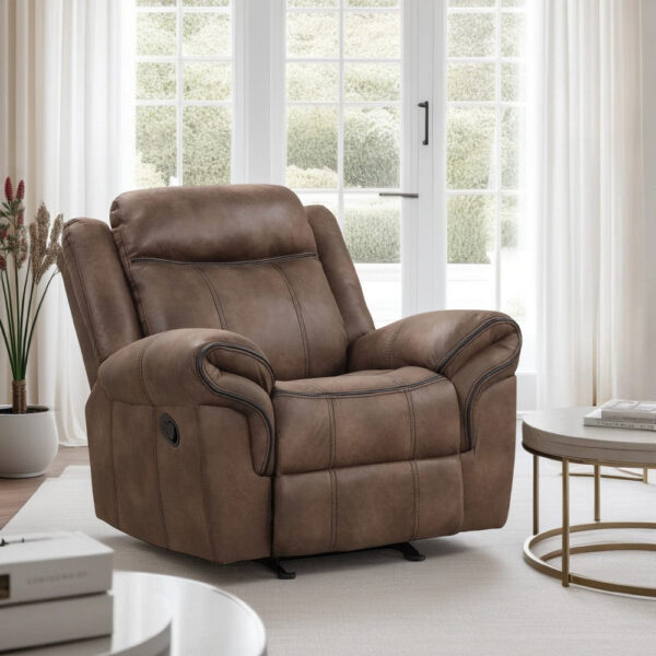 150220266991e69cee3d7.jpeg Arisa Manual Glider Recliner Chair, Brown Faux Leather, Pillow Arms