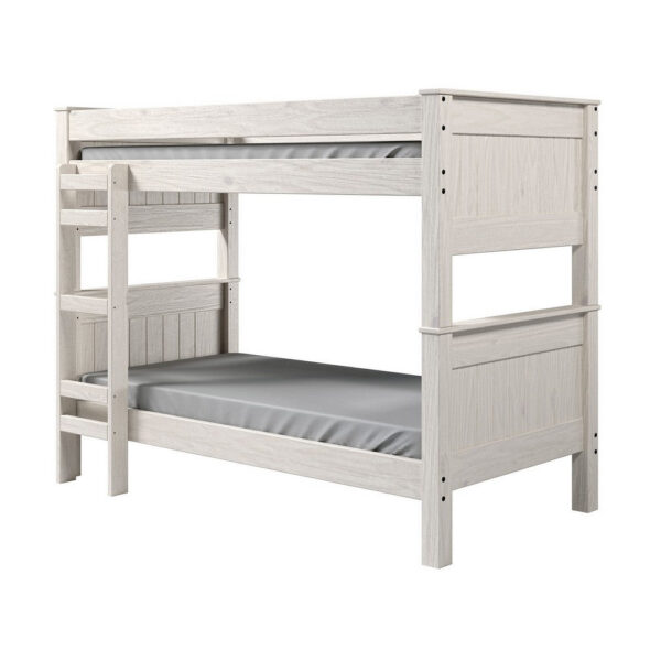 Twin/Twin Bunk Bed with Ladder, Brazilian Pine, Solid Wood, White