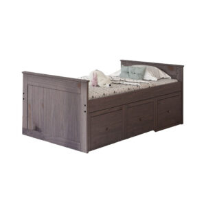 Mari Twin Captain Bed with Drawers, Rustic, Brazilian Pine, Wood, Gray