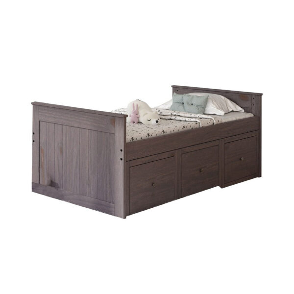 Mari Twin Captain Bed with Drawers, Rustic, Brazilian Pine, Wood, Gray