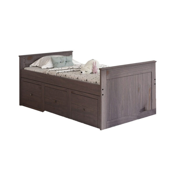 Mari Twin Captain Bed with Drawers, Rustic, Brazilian Pine, Wood, Gray