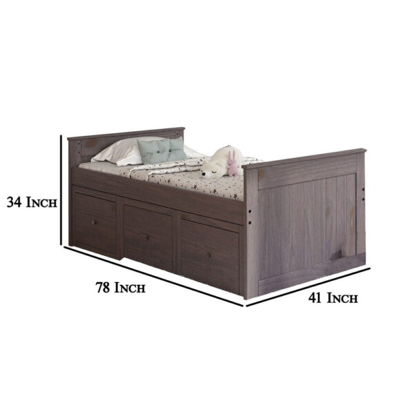 Mari Twin Captain Bed with Drawers, Rustic, Brazilian Pine, Wood, Gray