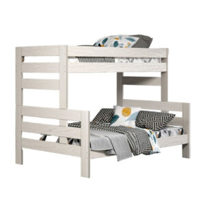 Damie Twin/Full Bunk Bed with Ladder, Brazilian Pine, White Solid Wood