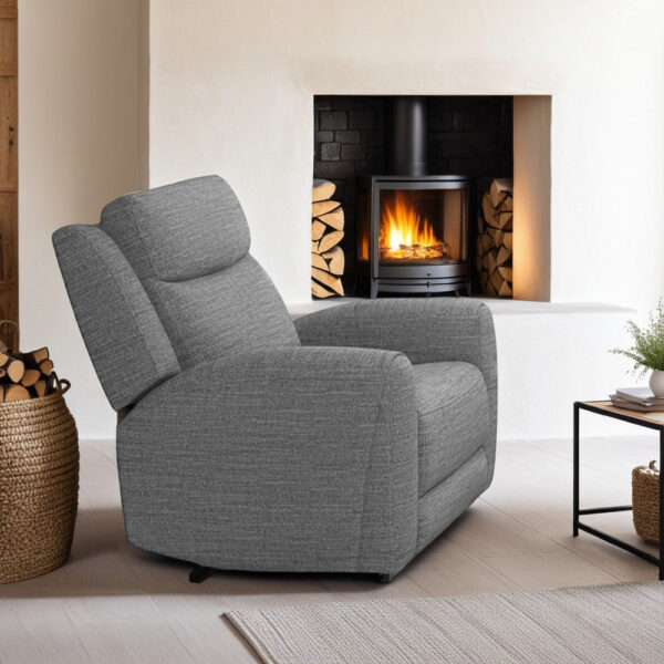 Cory Manual Recliner Chair, Contour Armrests, Solid Wood, Gray Polyester