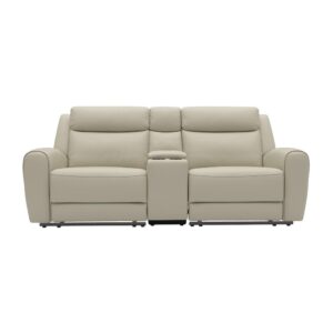 Cobe Manual Recliner Loveseat, 41 Inch, Center Console, Grain Beige Leather