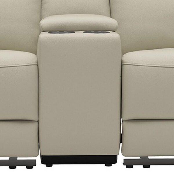 Cobe Manual Recliner Loveseat, 41 Inch, Center Console, Grain Beige Leather