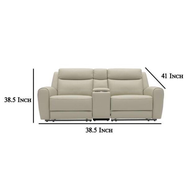 Cobe Manual Recliner Loveseat, 41 Inch, Center Console, Grain Beige Leather