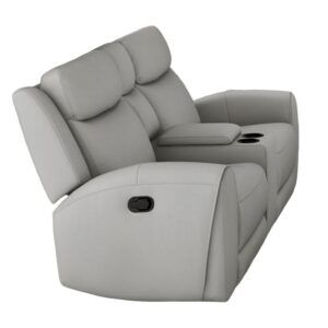 Cobe Manual Recliner Loveseat, 41 Inch, Center Console, Grain Gray Leather