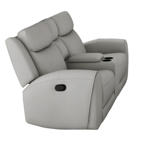Cobe Manual Recliner Loveseat, 41 Inch, Center Console, Grain Gray Leather