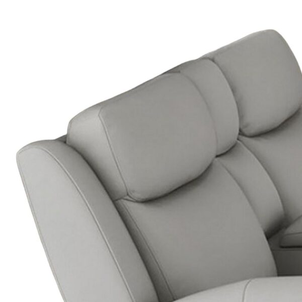Cobe Manual Recliner Loveseat, 41 Inch, Center Console, Grain Gray Leather