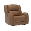 Leos Manual Recliner Chair, Contour Armrest, Wood Frame, Brown Leather