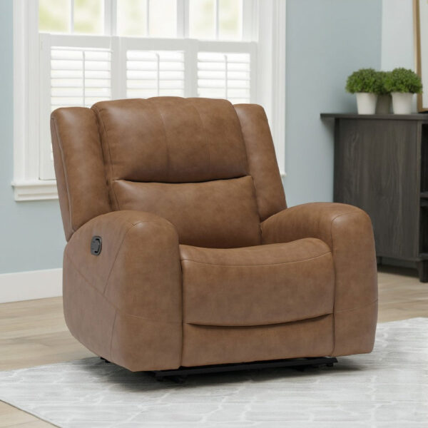 Leos Manual Recliner Chair, Contour Armrest, Wood Frame, Brown Leather