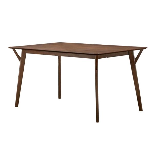 Skie Dining Table, 59 Inch Rectangular Top, Angled Legs, Brown Solid Wood