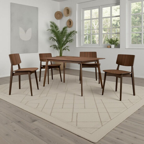 Skie Dining Table, 59 Inch Rectangular Top, Angled Legs, Brown Solid Wood