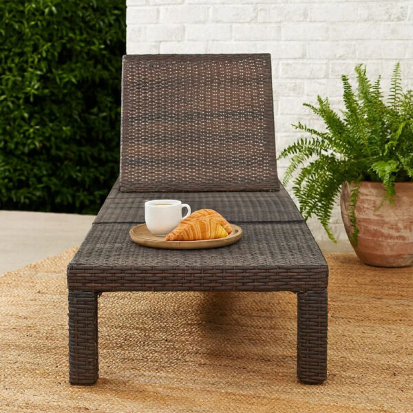 Jamia Chaise Lounger, Brown Wicker, Iron, Adjustable Backrest, 77 Inch