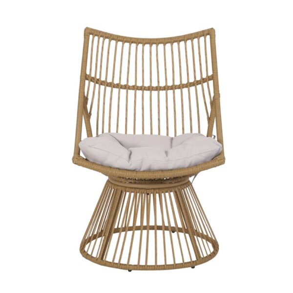 Laine 2 Piece Side Table and Chair Set, Light Brown Outdoor Faux Rattan
