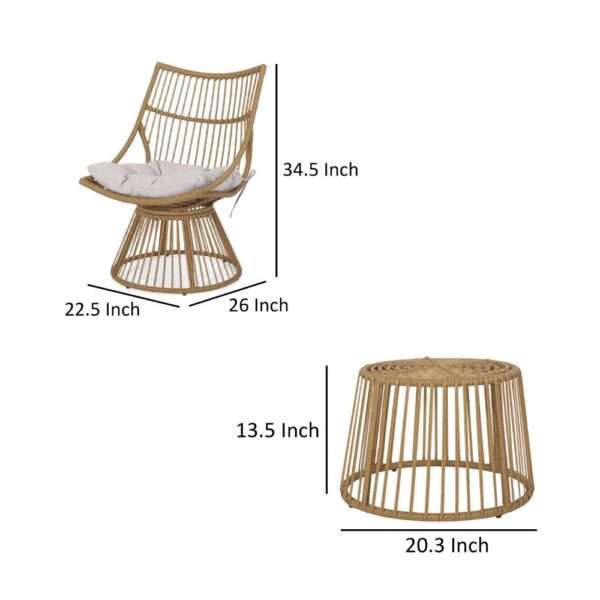 Laine 2 Piece Side Table and Chair Set, Light Brown Outdoor Faux Rattan
