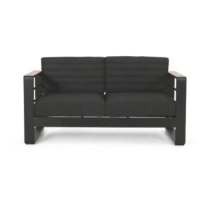 Vinia Loveseat, Outdoor Dark Gray Polyester, Wood Accents, Black, 57 Inch