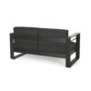 Vinia Loveseat, Outdoor Dark Gray Polyester, Wood Accents, Black, 57 Inch