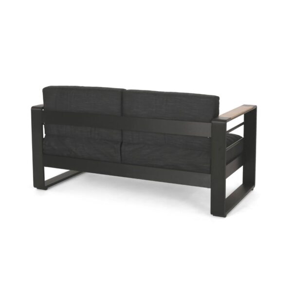 Vinia Loveseat, Outdoor Dark Gray Polyester, Wood Accents, Black, 57 Inch