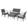Orry 4pc Outdoor Table Set, 1 Loveseat, 2 Accent Chairs, Dark Gray Finish
