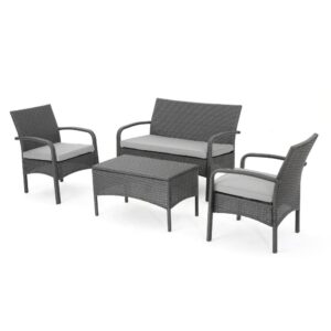 Orry 4pc Outdoor Table Set, 1 Loveseat, 2 Accent Chairs, Dark Gray Finish