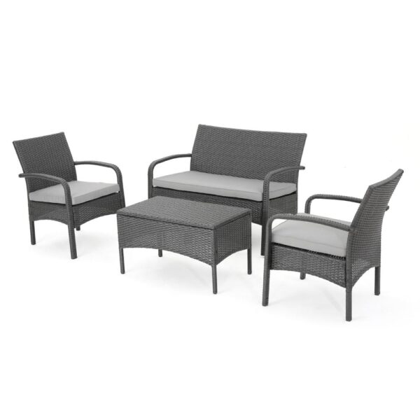 Orry 4pc Outdoor Table Set, 1 Loveseat, 2 Accent Chairs, Dark Gray Finish
