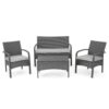 Orry 4pc Outdoor Table Set, 1 Loveseat, 2 Accent Chairs, Dark Gray Finish