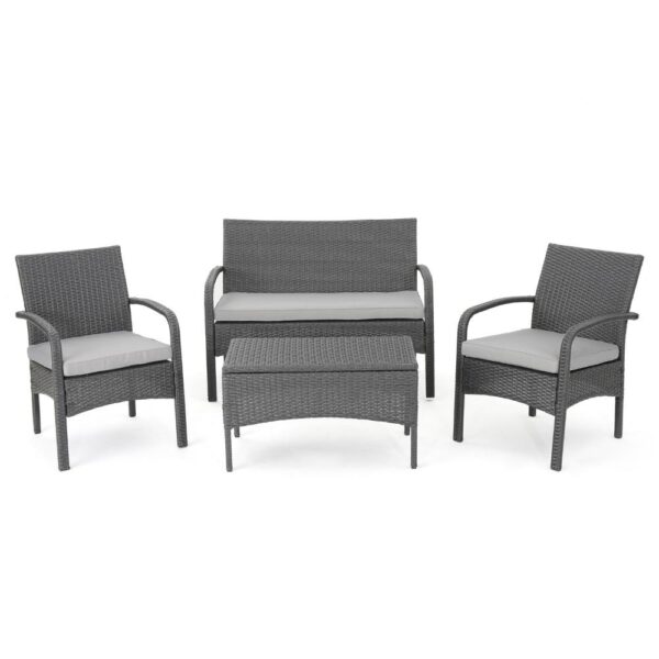 Orry 4pc Outdoor Table Set, 1 Loveseat, 2 Accent Chairs, Dark Gray Finish