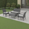 Orry 4pc Outdoor Table Set, 1 Loveseat, 2 Accent Chairs, Dark Gray Finish