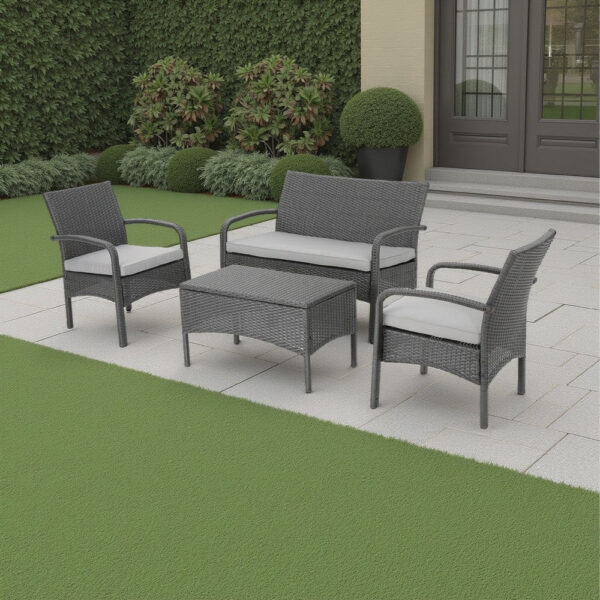 Orry 4pc Outdoor Table Set, 1 Loveseat, 2 Accent Chairs, Dark Gray Finish