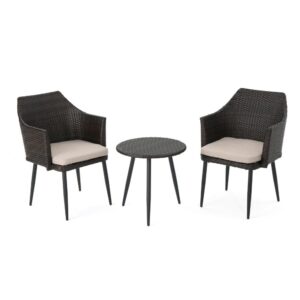 150220266991e79e1128e.jpeg Kenny 3pc Outdoor Accent Chair Set, 1 Table, White, Brown Rattan, Iron