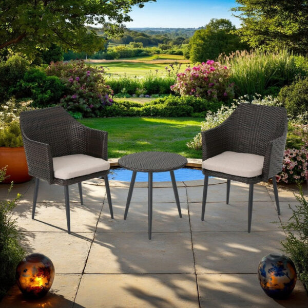 150220266991e7a584038.jpeg Kenny 3pc Outdoor Accent Chair Set, 1 Table, White, Brown Rattan, Iron