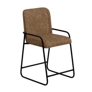 150220266991e7ab79083.jpeg Suze Counter Height Chair, Arched Back, Black, Cognac Brown Faux Leather