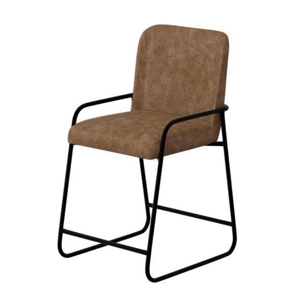 150220266991e7b0c5d7b.jpeg Suze Counter Height Chair, Arched Back, Black, Cognac Brown Faux Leather