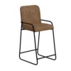 Suze Barstool Chair, Arched Back, Black Iron, Cognac Brown Faux Leather