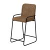 Suze Barstool Chair, Arched Back, Black Iron, Cognac Brown Faux Leather