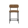 Iffa Counter Height Chair, Open Back, Black Iron, Cognac Brown Faux Leather