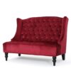 Lanny Loveseat Settee Wingback Bench Bench 50 Inch Tufted Wine Red Velvet