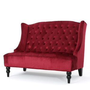 Lanny Loveseat Settee Wingback Bench Bench 50 Inch Tufted Wine Red Velvet