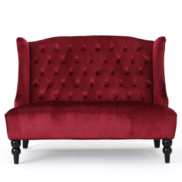 Lanny Loveseat Settee Wingback Bench Bench 50 Inch Tufted Wine Red Velvet