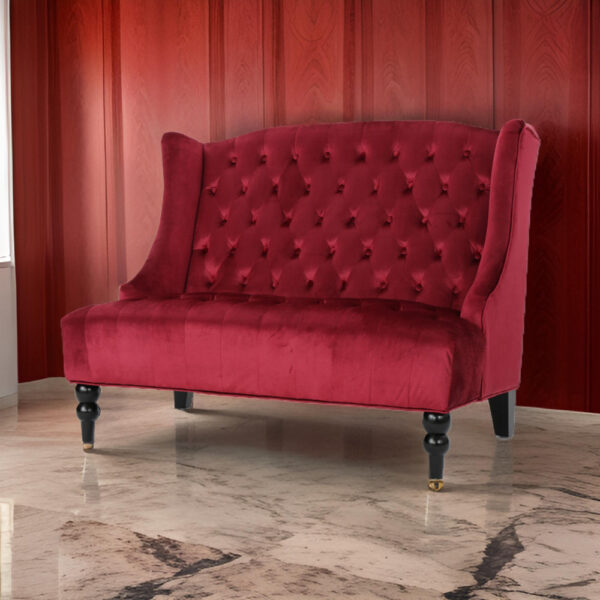 Lanny Loveseat Settee Wingback Bench Bench 50 Inch Tufted Wine Red Velvet