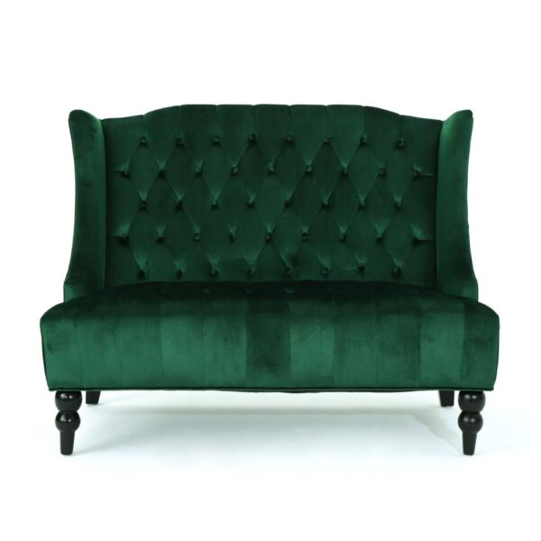 150220266991e7d948df1.jpeg Lanny Loveseat Settee, Wingback Bench 50 Inch Wood, Tufted Green Velvet