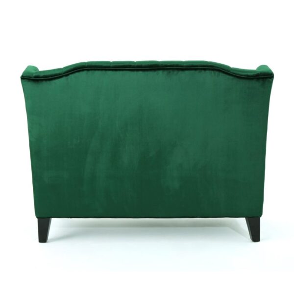 150220266991e7dc4a08f.jpeg Lanny Loveseat Settee, Wingback Bench 50 Inch Wood, Tufted Green Velvet
