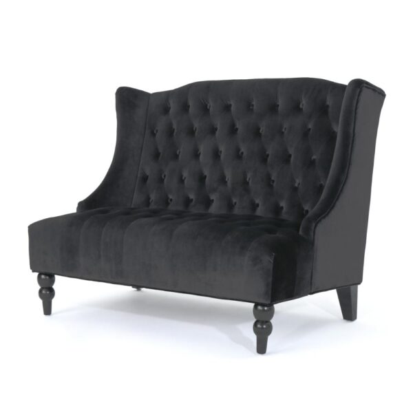 150220266991e7e1c5f39.jpeg Lanny Loveseat Settee, Wingback Bench 50 Inch Wood, Tufted Black Velvet