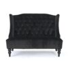 150220266991e7e360303.jpeg Lanny Loveseat Settee, Wingback Bench 50 Inch Wood, Tufted Black Velvet
