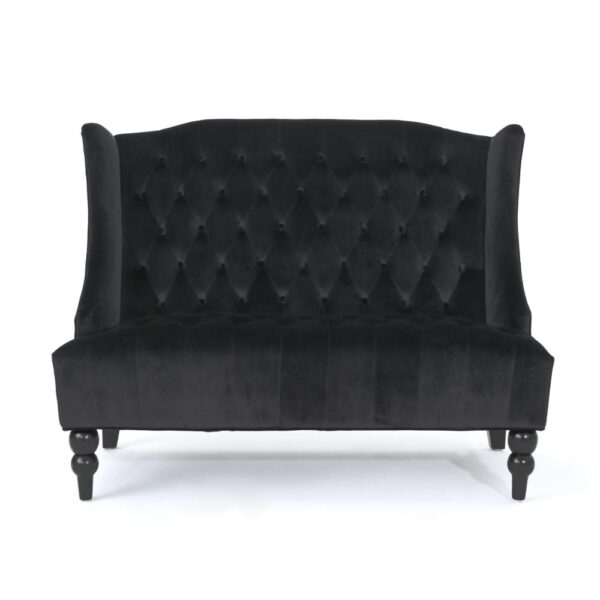 150220266991e7e360303.jpeg Lanny Loveseat Settee, Wingback Bench 50 Inch Wood, Tufted Black Velvet